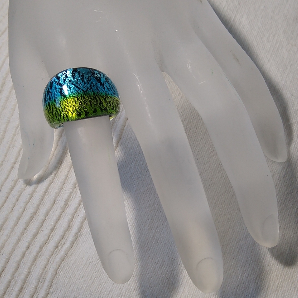 Vacation Ready! Unique Metallic Foil Glass Statement Ring